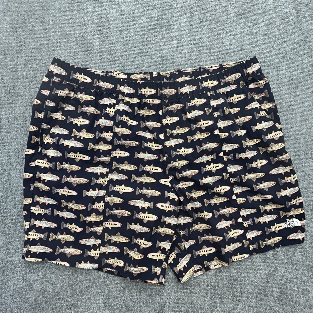 The North Face Fish Print Swim Shorts Mens 2XL Blue Nylon Quick Dry 6" Inseam